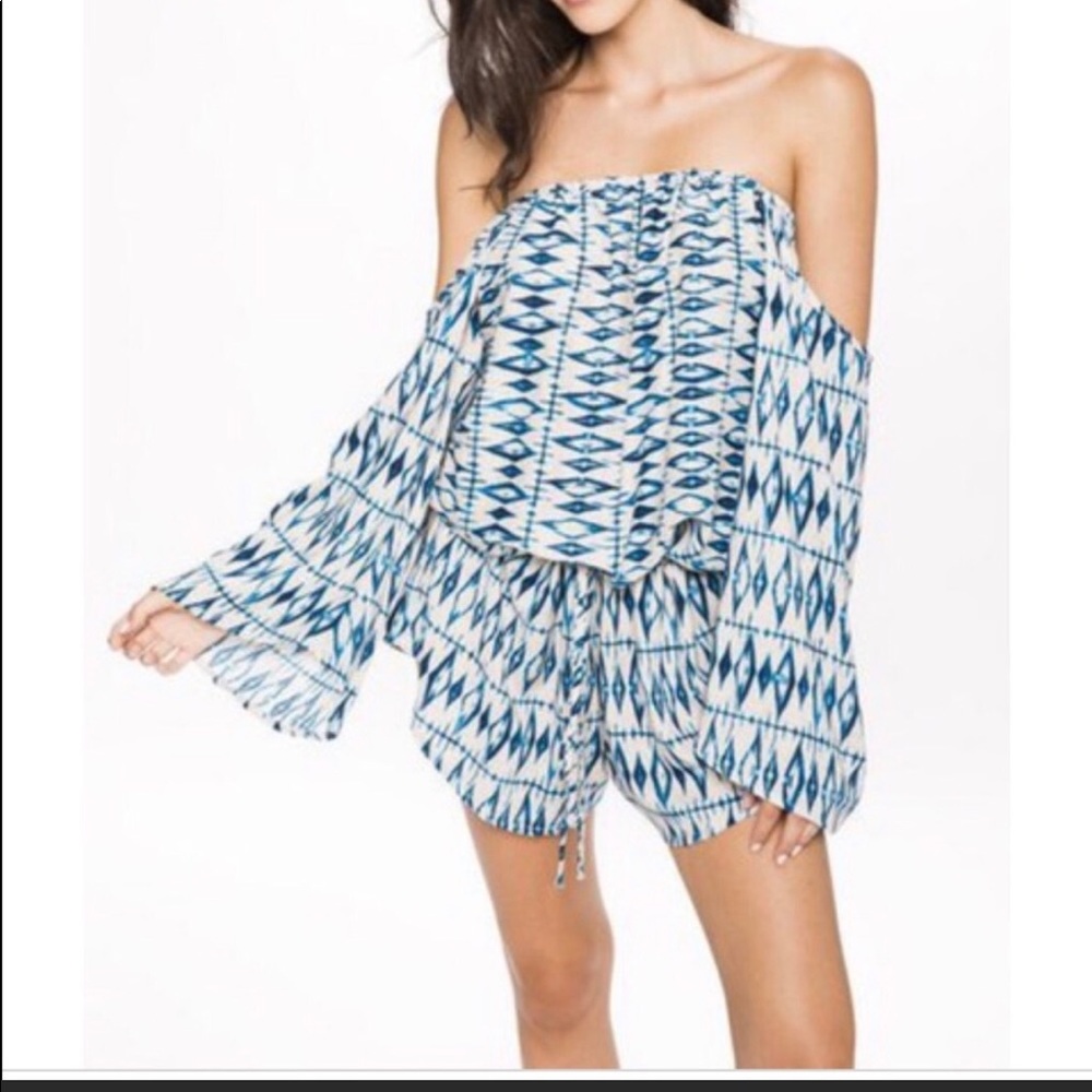 Frankies Bikinis Blue Off The Shoulder Romper